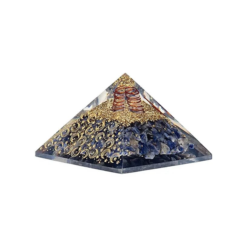 Pyramide Orgonite Sodalite Lune & Étoiles – 7,5 cm