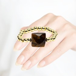 Bague Élastique Oeil de Tigre Facettée – Pierre Naturelle