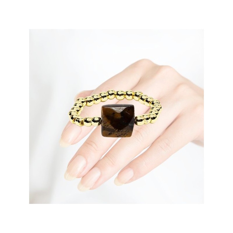 Bague Élastique Oeil de Tigre Facettée – Pierre Naturelle