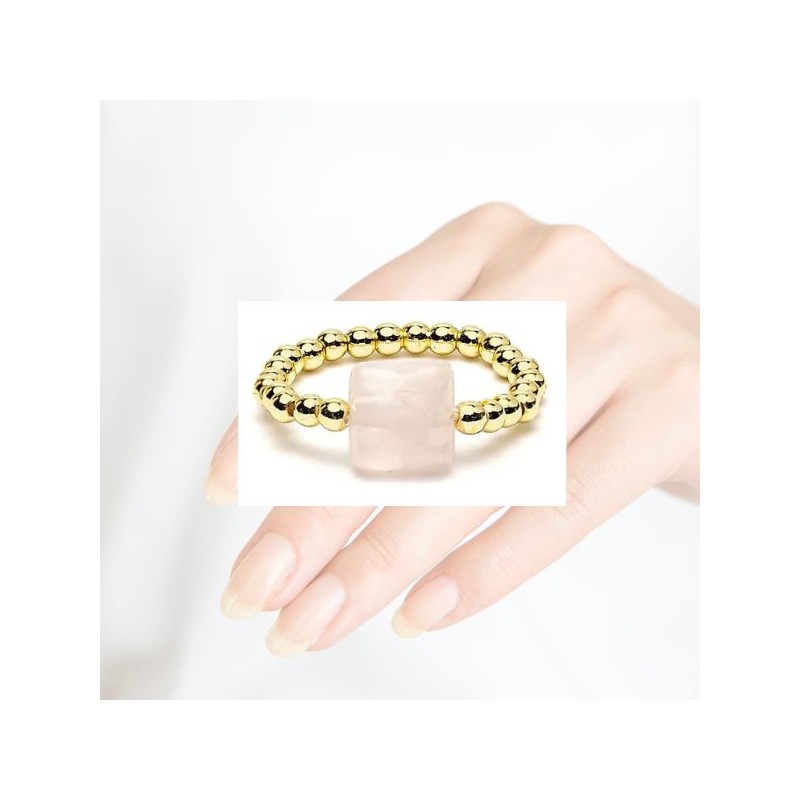 Bague Élastique en Quartz Rose Facetté – Amour & Douceur