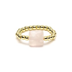 Bague Élastique en Quartz Rose Facetté – Amour & Douceur