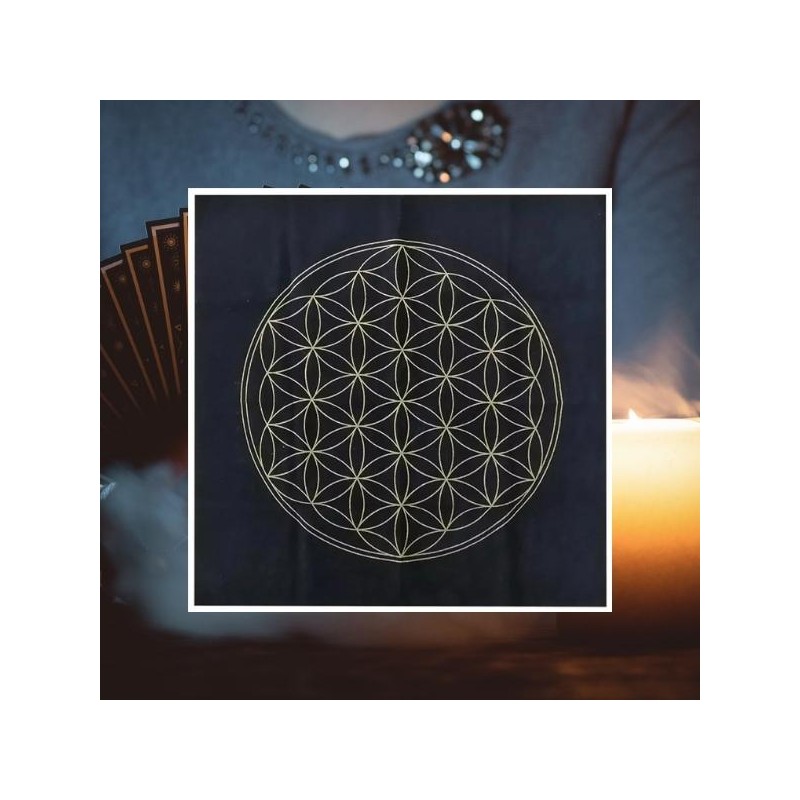 Nappe de carte ou de cristaux -  Fleur de Vie - noire