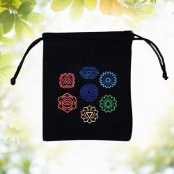 Pochette / bourse - Coton 7 Chakras Noir – 12 × 10,5 cm