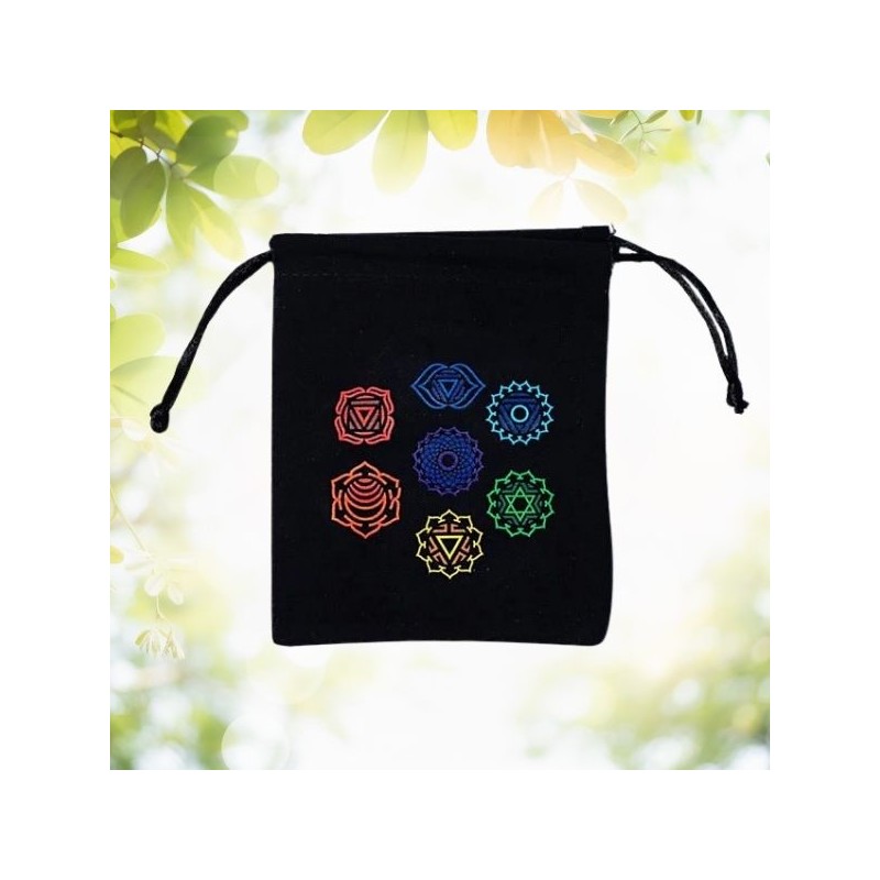 Pochette / bourse - Coton 7 Chakras Noir – 12 × 10,5 cm
