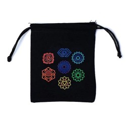 Pochette / bourse - Coton 7 Chakras Noir – 12 × 10,5 cm