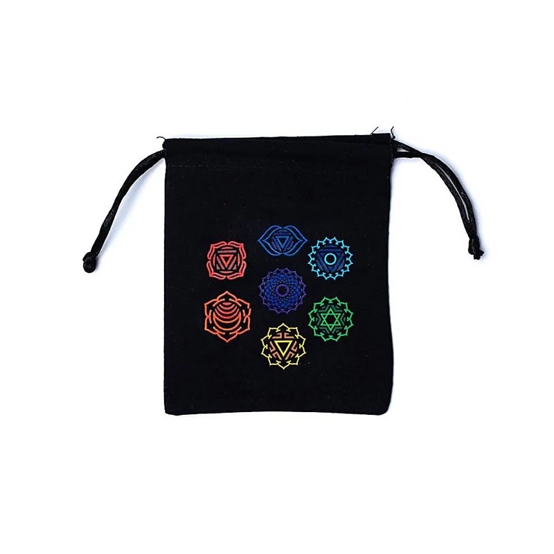 Pochette / bourse - Coton 7 Chakras Noir – 12 × 10,5 cm