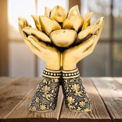 Bougeoir Mains jointes de Lotus Or – Bougeoir Photophore  Zen - 17 cm