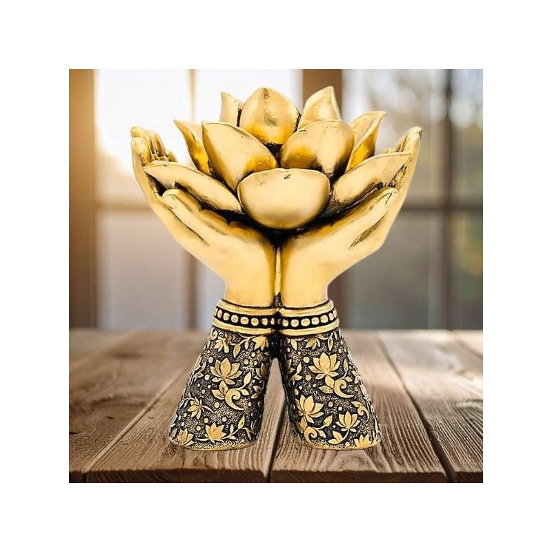 Bougeoir Mains jointes de Lotus Or – Bougeoir Photophore  Zen - 17 cm