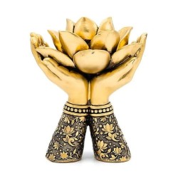 Bougeoir Mains jointes de Lotus Or – Bougeoir Photophore  Zen - 17 cm