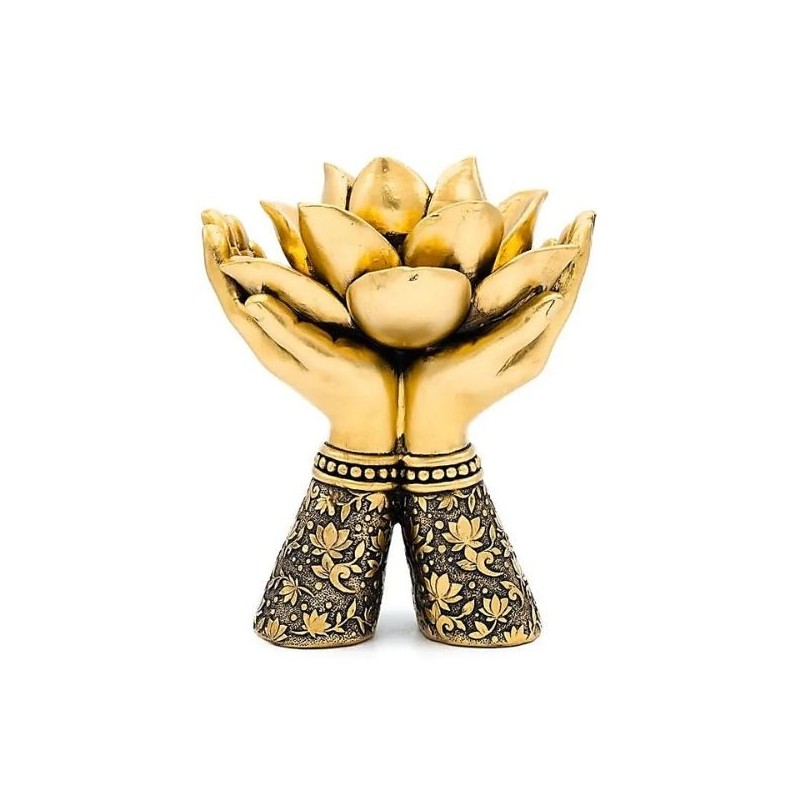 Bougeoir Mains jointes de Lotus Or – Bougeoir Photophore  Zen - 17 cm