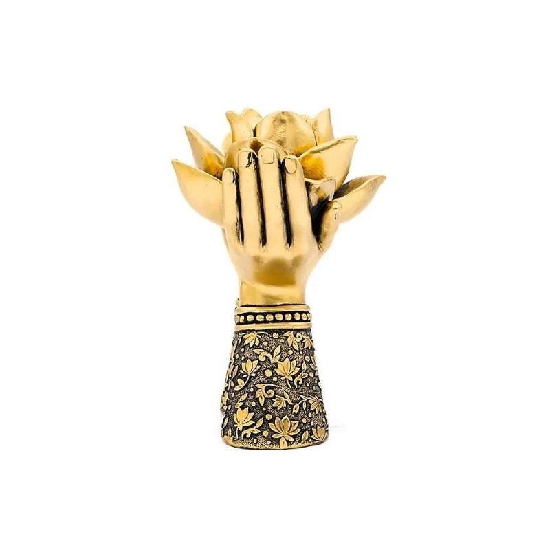 Bougeoir Mains jointes de Lotus Or – Bougeoir Photophore  Zen - 17 cm
