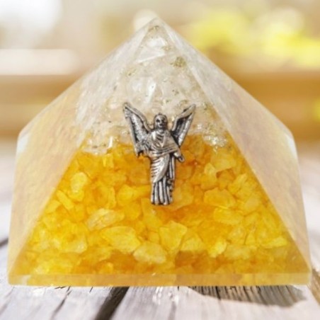 Pyramide d'Orgonite Citrine & Cristal de Roche  Ange Uriel 7,5 cm