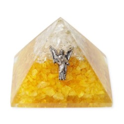 Pyramide d'Orgonite Citrine & Cristal de Roche  Ange Uriel 7,5 cm