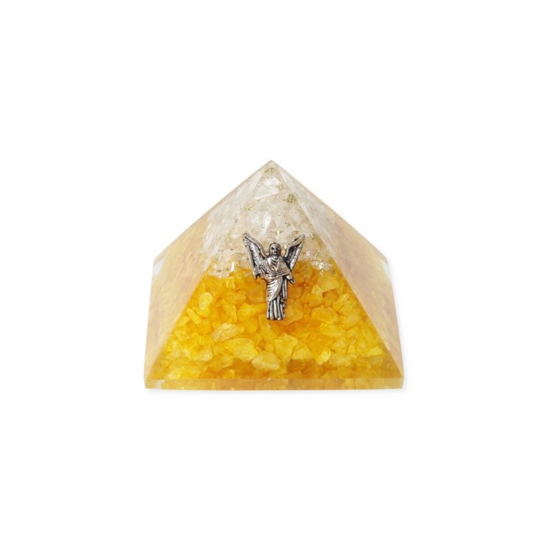 Pyramide d'Orgonite Citrine & Cristal de Roche  Ange Uriel 7,5 cm