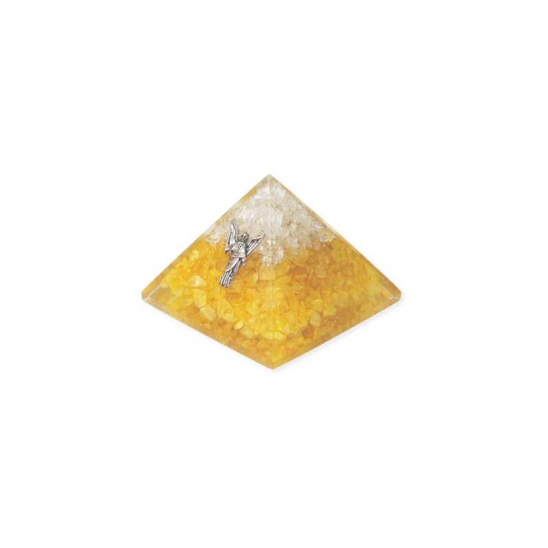 Pyramide d'Orgonite Citrine & Cristal de Roche  Ange Uriel 7,5 cm