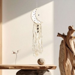 Suspension Lune en Macramé & Améthyste 30 cm