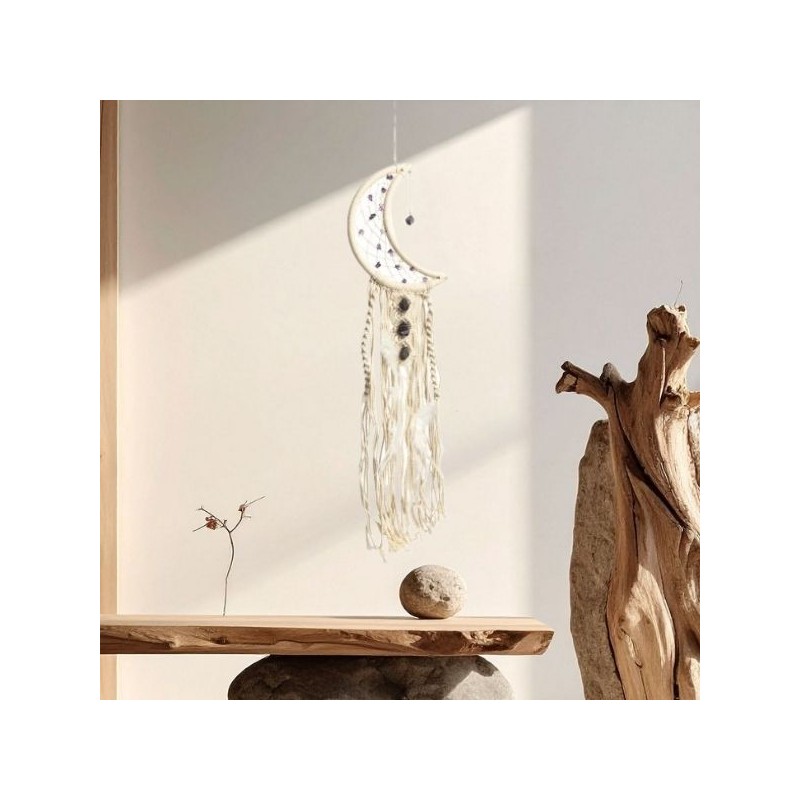 Suspension Lune en Macramé & Améthyste 30 cm