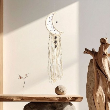 Suspension Lune en Macramé & Améthyste 30 cm
