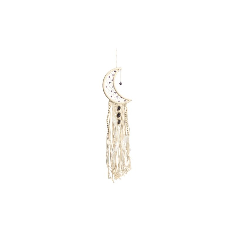 Suspension Lune en Macramé & Améthyste 30 cm