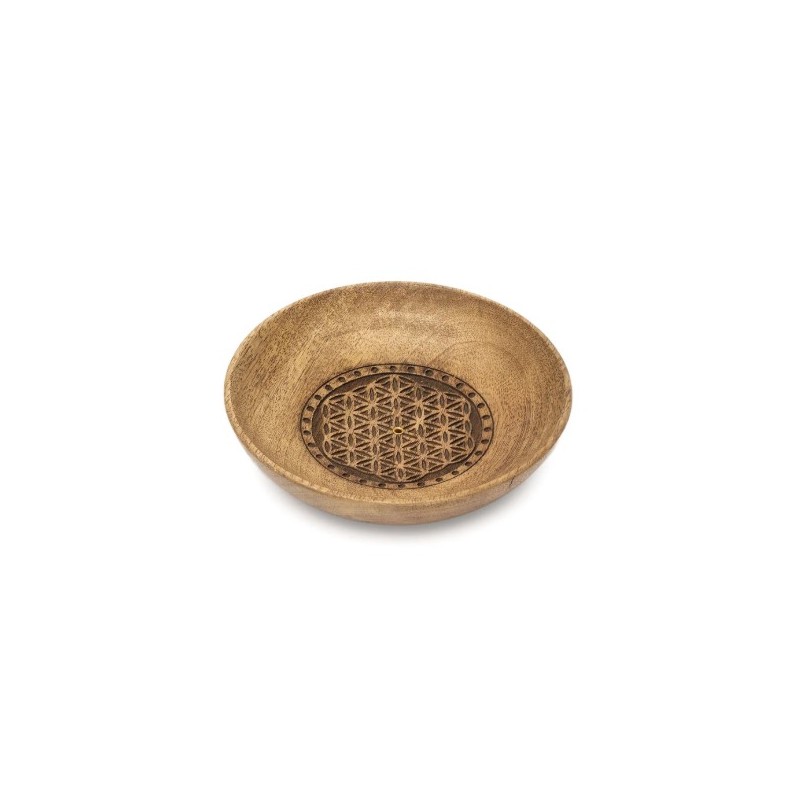 Porte-Encens Coupelle Fleur de Vie Bois de Manguier 13 cm
