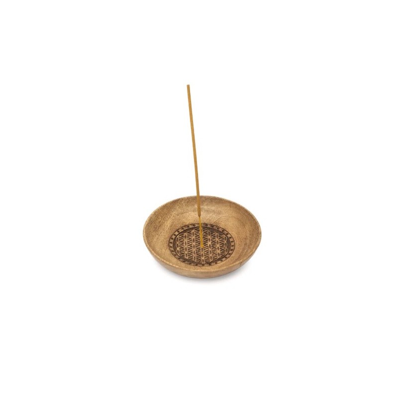 Porte-Encens Coupelle Fleur de Vie Bois de Manguier 13 cm