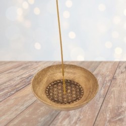 Porte-Encens Coupelle Fleur de Vie Bois de Manguier