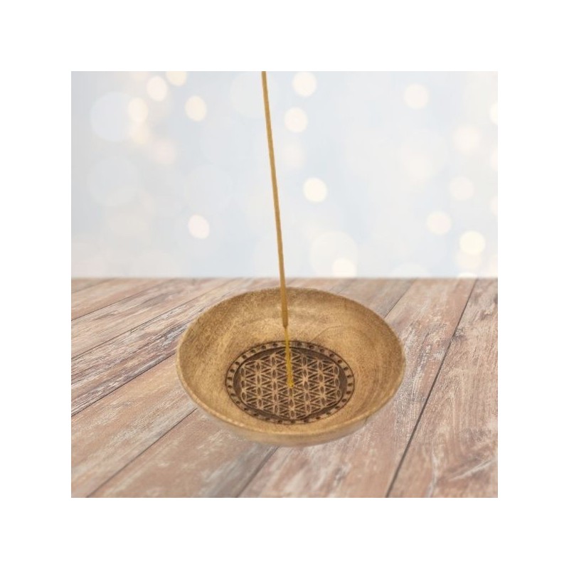 Porte-Encens Coupelle Fleur de Vie Bois de Manguier