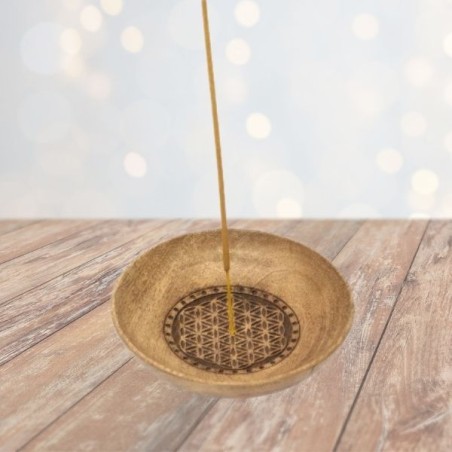 Porte-Encens Coupelle Fleur de Vie Bois de Manguier