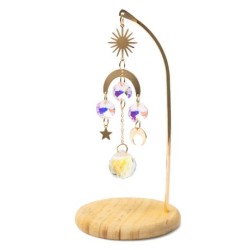 Capteur de Soleil Lune Étoile sur Socle Bois