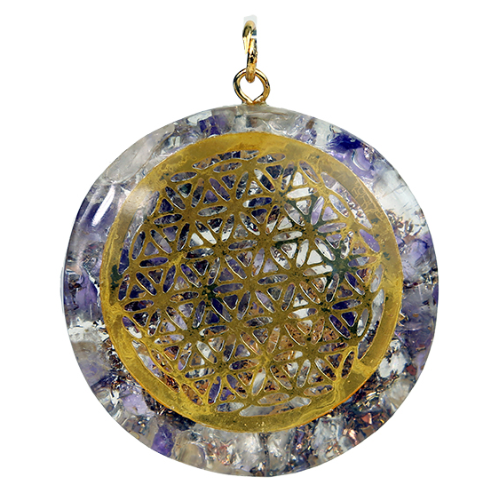 Pendentif Orgone Amethyste & Fleur de vie - avec fil noir