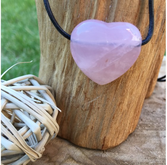 Coeur Quartz rose percé - pendentif (cordon inclus)