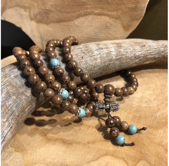 Mala collier en bois & turquoise - 108 perles