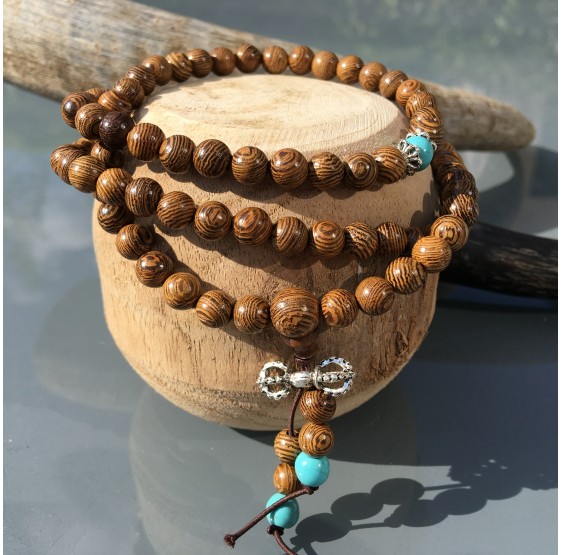 Mala collier en bois & turquoise - 108 perles