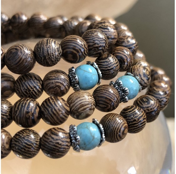 Mala collier en bois & turquoise - 108 perles