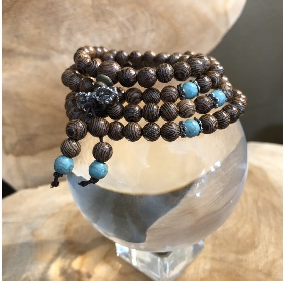 Mala collier en bois & turquoise - 108 perles