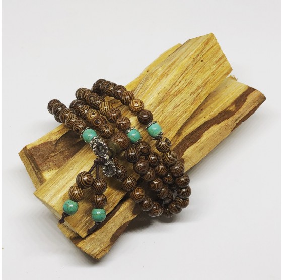 Mala collier en bois & turquoise - 108 perles