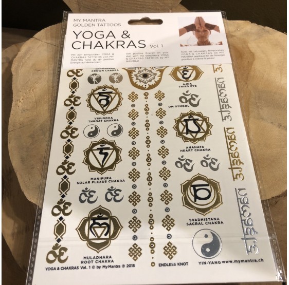 Tatouages - ésotérique - énergie - doré "Yoga & Chakras" Om - Ohm