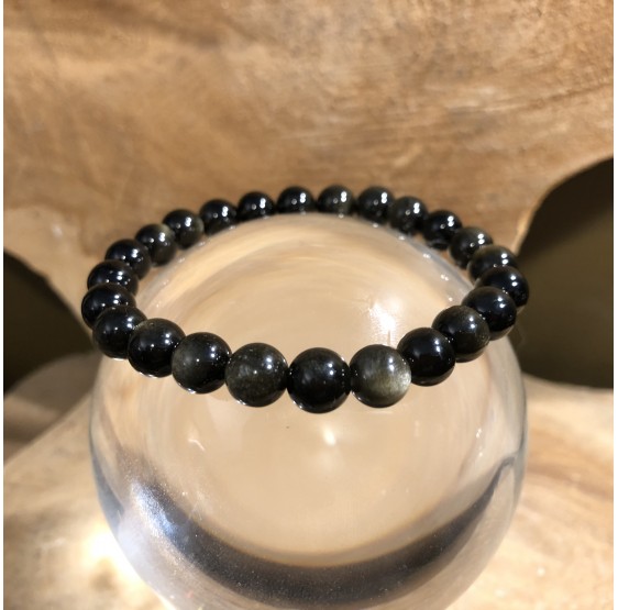 Bracelet Obsidienne argentée - elastique