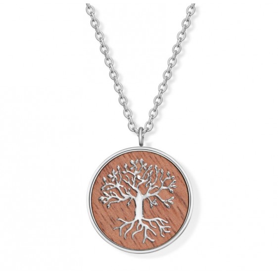 Pendentif Arbre de vie sur bois de noyer avec chaîne 45,5 cm