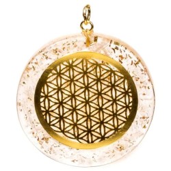 Pendentif Orgone selenite & Fleur de vie - avec fil noir