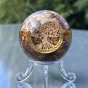 Sphère d'Orgonite Oeil de tigre avec l'arbre de vie - 5 cm