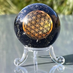 Sphère d'Orgonite Tourmaline avec fleur de vie - 5 cm