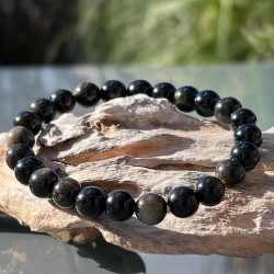 Bracelet Obsidienne argentée - elastique