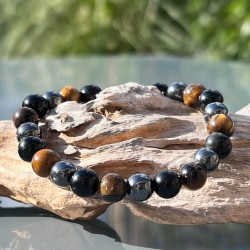 Bracelet Hématite / Oeil de Tigre / Obsidienne - 8 mm