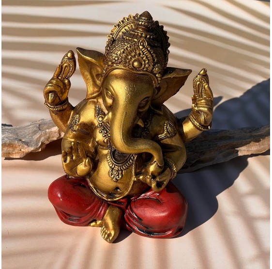 Ganesha, or & rouge - statue - +/- 14 cm