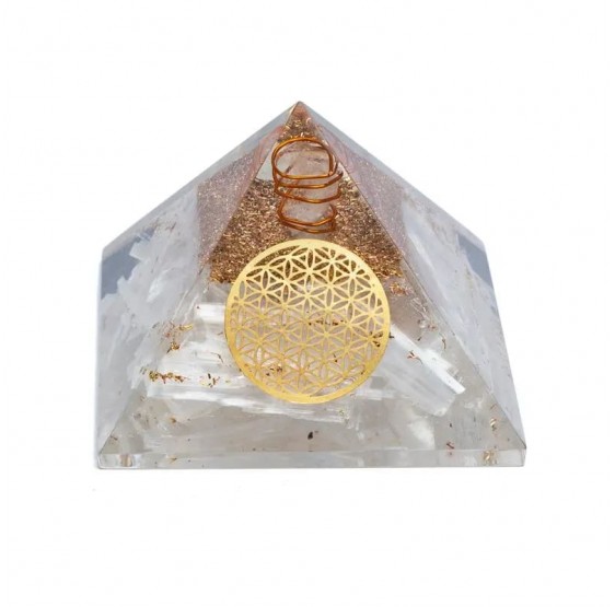 Pyramide Tourmaline avec Fleur de vie - orgone