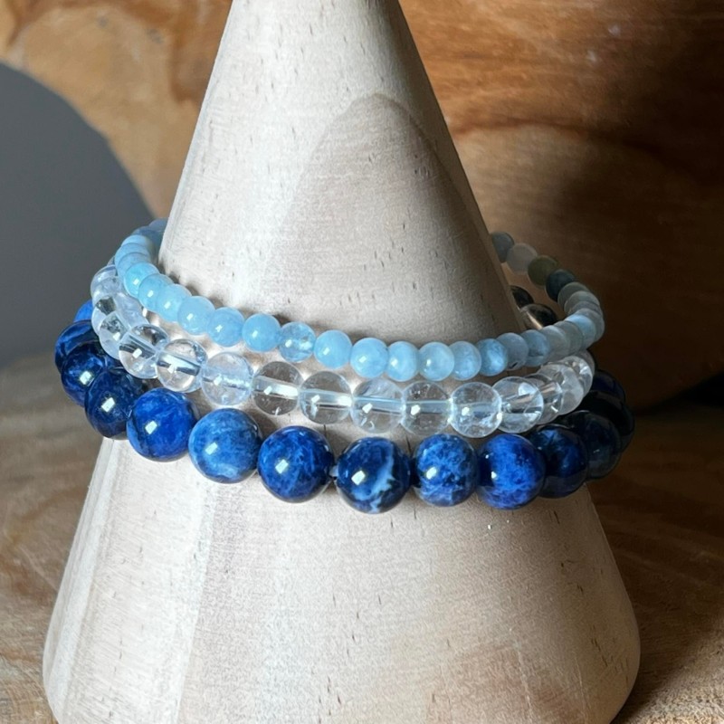 Bracelet sodalite, aigue marine, cristal de roche