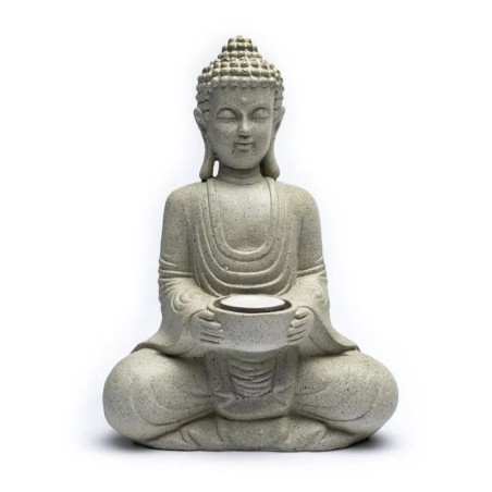 Bouddha méditant bougeoir gris 27 cm