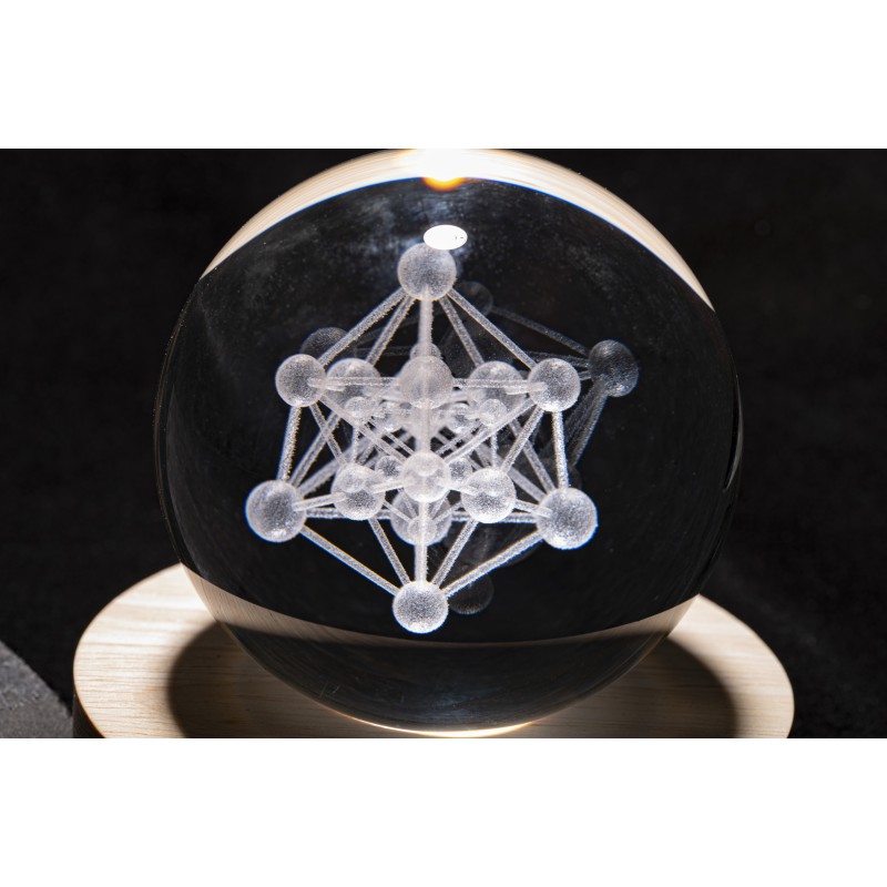 Sphère boule de cristal Led - 80 mm + support bois + UDB