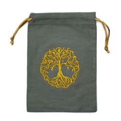 Pochette / bourse cartes Tarot - Arbre de Vie  brodée - coton vert